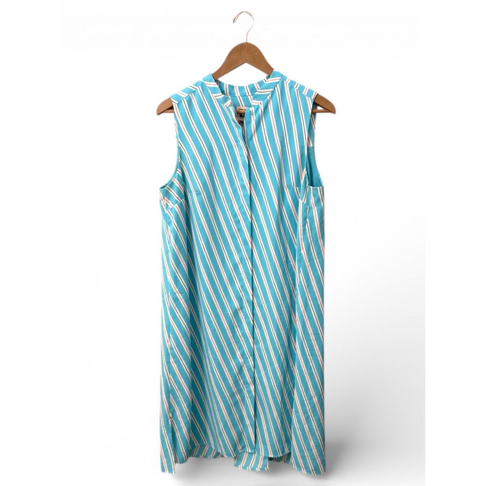 Anne Klein Dress Sleeveless Teal Striped Midi Dress – Size Medium